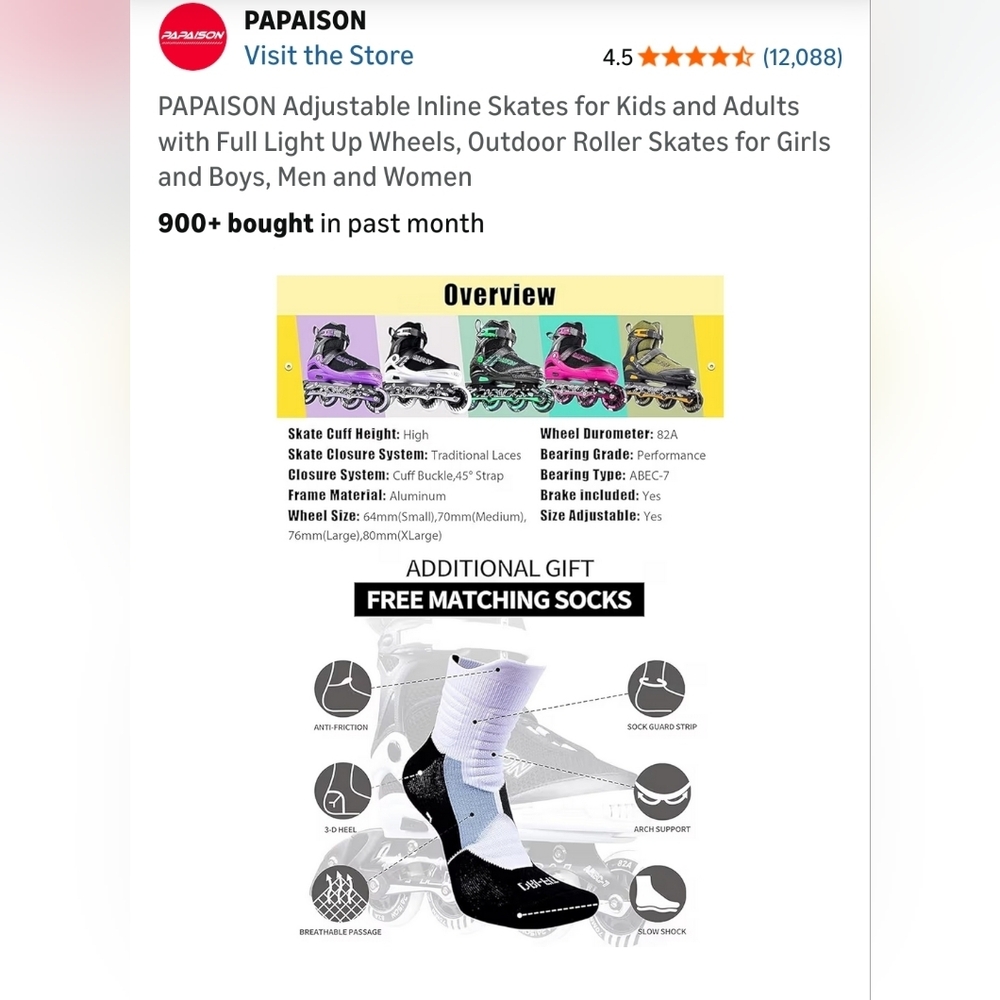 Papaison Large Adjustable Inline Skates / Rollerb… - image 3